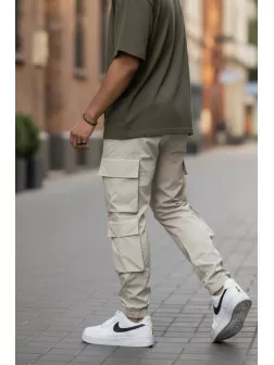Pantaloni de trening cargo, bej, conici Y207 32-3.3 Pantaloni de trening cargo, bej, conici Y207 32-3.3