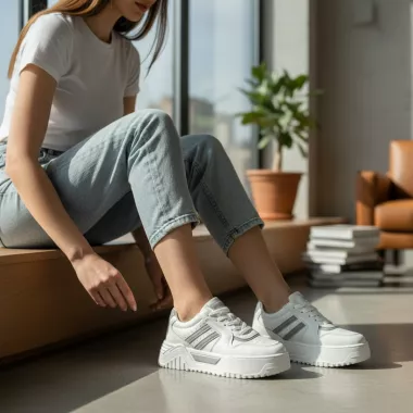 Adidasi dama casual albi cu gri 2301 N8-3