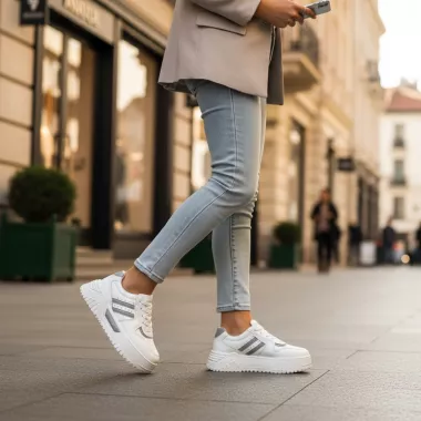 Adidasi dama casual albi cu gri 2301 N8-3