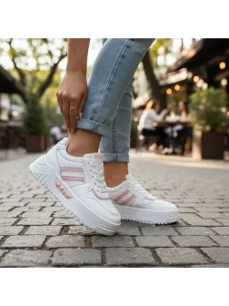 Adidasi dama casual albi cu roz 2301 N8-3