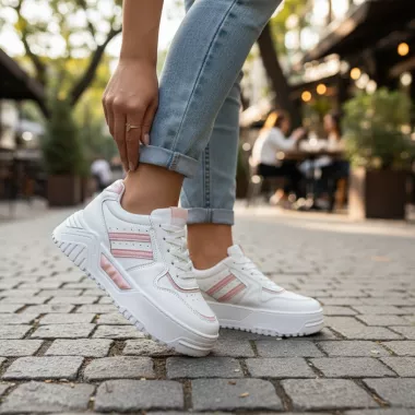 Adidasi dama casual albi cu roz 2301 N8-3