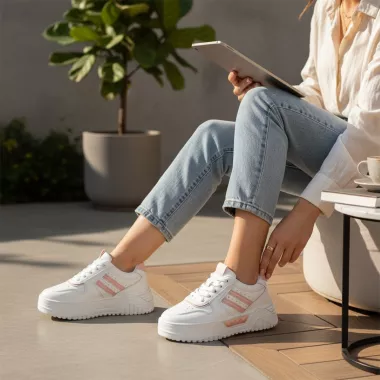 Adidasi dama casual albi cu roz 2301 N8-3