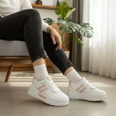 Adidasi dama casual albi cu roz 2301 N8-3