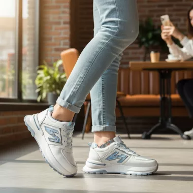 Adidasi dama casual albi cu albastru 4603 N17-2 Adidasi dama casual albi cu albastru 4603 N17-2