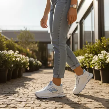 Adidasi dama casual albi cu albastru 4603 N17-2 Adidasi dama casual albi cu albastru 4603 N17-2