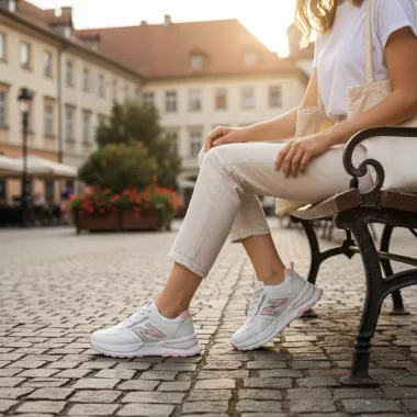 Adidasi dama casual albi cu roz 4603 N12-3