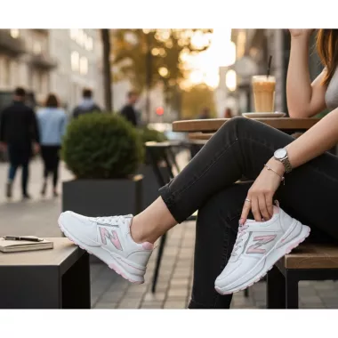 Adidasi dama casual albi cu roz 4603 N12-3