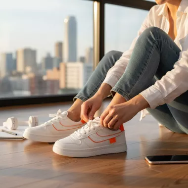 Adidasi dama casual albi cu portocaliu 7906 T7-4