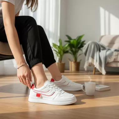 Adidasi dama casual albi cu rosu 7906 T6-2