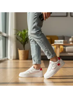 Adidasi dama casual albi cu rosu 7906 T6-2