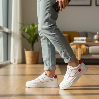 Adidasi dama casual albi cu rosu 7906 T6-2