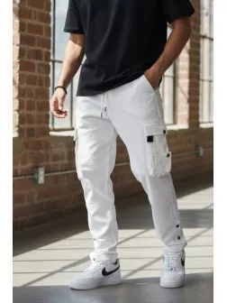 Pantaloni de trening cargo, albi, conici Y307 O2-4.3 Pantaloni de trening cargo, albi, conici Y307 O2-4.3