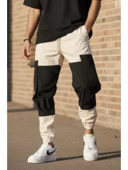 Pantaloni de trening cargo, bej, conici Y356 O2-5.1 Pantaloni de trening cargo, bej, conici Y356 O2-5.1