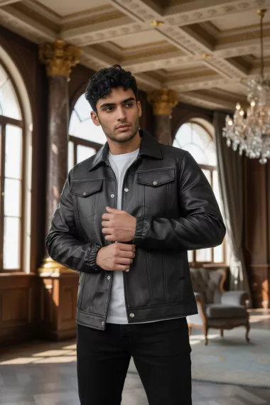 Geaca barbati neagra piele ecologica 12204 T13-1