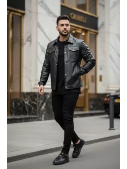 Geaca barbati neagra piele ecologica 12204 T13-1