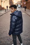 Geaca barbati groasa de iarna, bleu A18