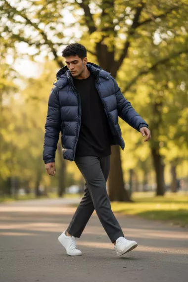 Geaca barbati groasa de iarna, bleu A18 Geaca barbati groasa de iarna, bleu A18