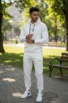 Trening barbati slim fit alb , Pantaloni + Hanorac, 13370