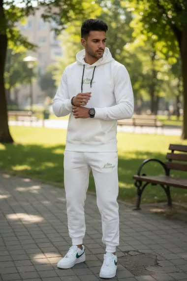 Trening barbati slim fit alb , Pantaloni + Hanorac, 13370 56-3