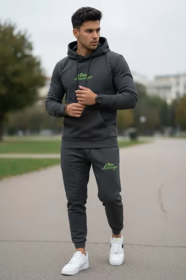 Trening barbati slim fit gri inchis, Pantaloni + Hanorac, 13370 30-1