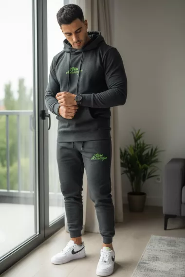 Trening barbati slim fit gri inchis, Pantaloni + Hanorac, 13370 30-1