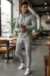 Trening barbati slim fit gri, Pantaloni + Hanorac, 13390 