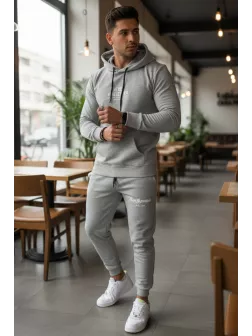 Trening barbati slim fit gri, Pantaloni + Hanorac, 13390 43-5