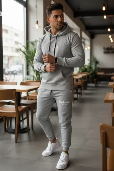 Trening barbati slim fit gri, Pantaloni + Hanorac, 13390 