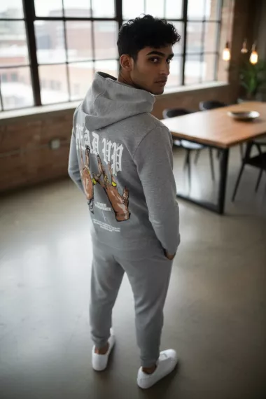 Trening barbati slim fit gri, Pantaloni + Hanorac, 13390 43-5