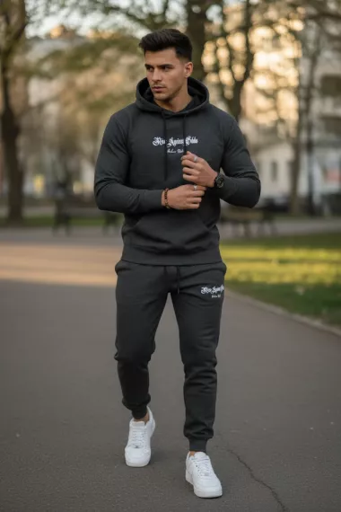 Trening barbati slim fit gri inchis, Pantaloni + Hanorac, 13400