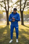 Trening barbati slim fit albastru, Pantaloni + Hanorac, 13360