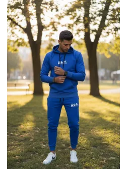 Trening barbati slim fit albastru, Pantaloni + Hanorac, 13360 Trening barbati slim fit albastru, Pantaloni + Hanorac, 13360