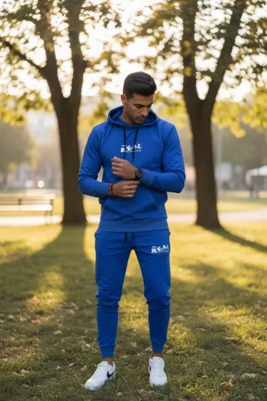Trening barbati slim fit albastru, Pantaloni + Hanorac, 13360
