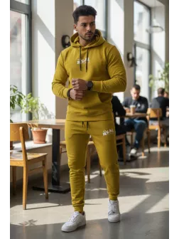 Trening barbati slim fit mustar, Pantaloni + Hanorac, 13360 Trening barbati slim fit mustar, Pantaloni + Hanorac, 13360