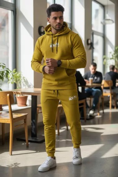 Trening barbati slim fit mustar, Pantaloni + Hanorac, 13360