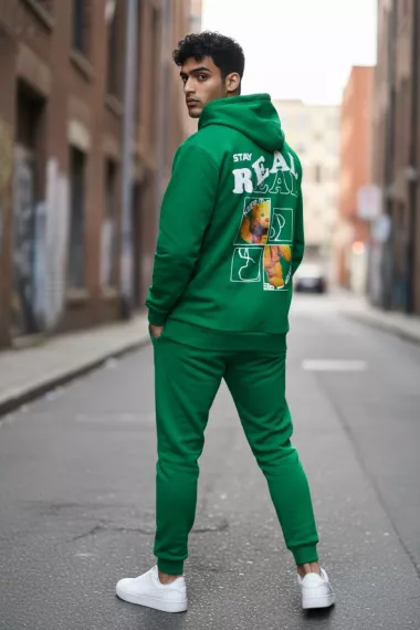 Trening barbati slim fit verde, Pantaloni + Hanorac, 13360