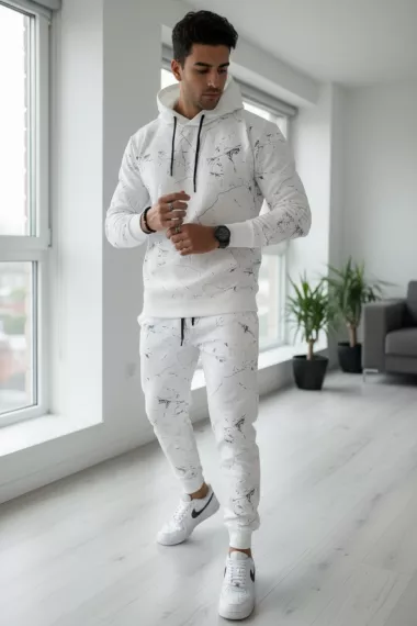 Trening barbati slim fit alb , Pantaloni + Hanorac, 13380 43-4.3