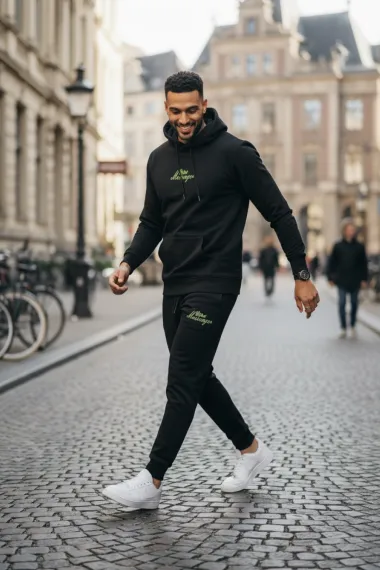 Trening barbati slim fit negru, Pantaloni + Hanorac, 13370 56-3