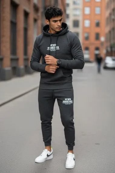 Trening barbati slim fit gri inchis , Pantaloni + Hanorac, 13390 43-5