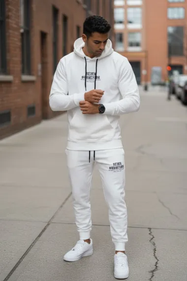 Trening barbati slim fit alb , Pantaloni + Hanorac, 13390 4-5