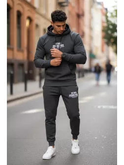 Trening barbati slim fit gri inchis , Pantaloni + Hanorac, 13390 43-5