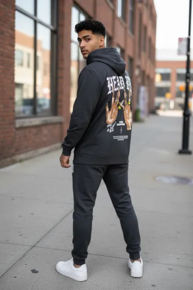 Trening barbati slim fit gri inchis , Pantaloni + Hanorac, 13390 43-5