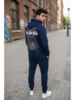 Trening barbati slim fit bleumarin, Pantaloni + Hanorac, 13400