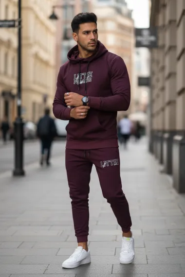 Trening barbati slim fit grena, Pantaloni + Hanorac, 13410 D3-1.3