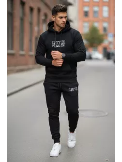 Trening barbati slim fit negru, Pantaloni + Hanorac, 13410 39-2 Trening barbati slim fit negru, Pantaloni + Hanorac, 13410 39-2