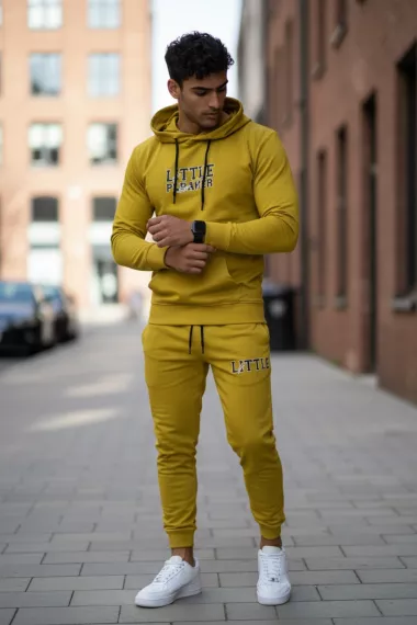 Trening barbati slim fit galben, Pantaloni + Hanorac, 13410