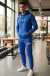 Trening barbati slim fit albastru, Pantaloni + Hanorac, 13360