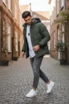 Geaca barbati groasa de iarna, imblanita, kaki 5157A