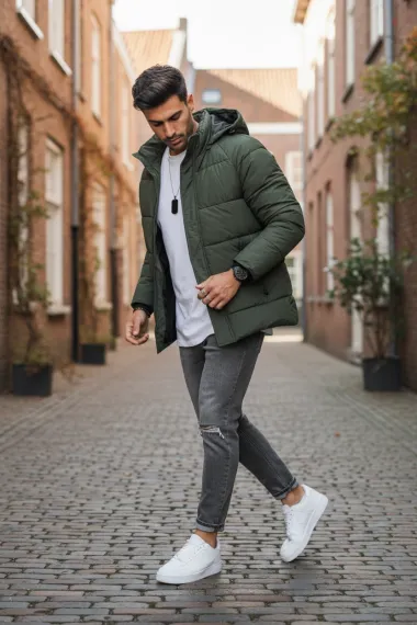 Geaca barbati groasa de iarna, imblanita, kaki 5157A 57-3