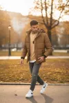 Geaca barbati groasa de iarna, imblanita, maro 5157A